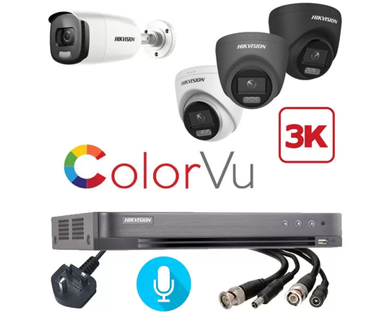 Hikvision 4 Channel 3K ColorVu CCTV Kit Builder with Audio over Coax